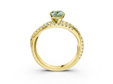 Yellow gold Fancy Green Oval  Solitaire Twist Band with Pavé Setting and Four-Prong Setting_78