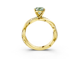 Yellow gold Fancy Green Oval  Solitaire Twist Band with Pave Prong Setting_79
