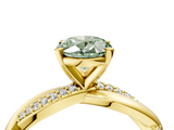 Yellow gold Fancy Green Oval  Solitaire Twist Band with Pave Prong Setting_80