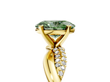 Yellow gold Fancy Green Oval  Solitaire Twist Band with Pave Prong Setting_81