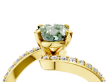 Yellow gold Fancy Green Oval  Solitaire Twist Band with Pave Set Diamonds and Four-Prong Setting_150
