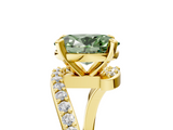 Yellow gold Fancy Green Oval  Solitaire Twist Band with Pave Set Diamonds and Four-Prong Setting_151