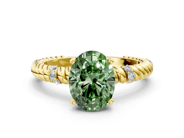 Yellow gold Fancy Green Oval  Solitaire Twisted Band Prong Set Engagement Ring
