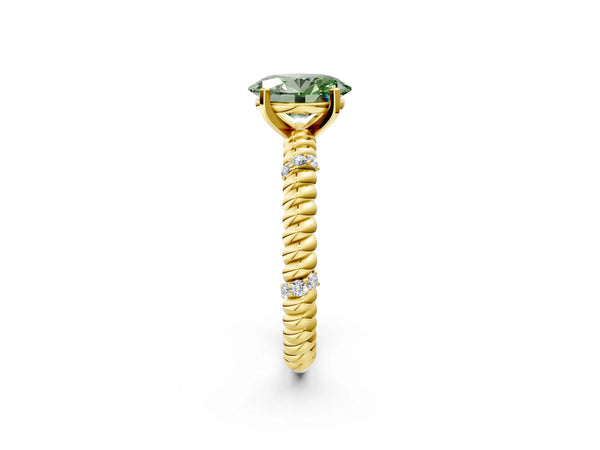 Yellow gold Fancy Green Oval  Solitaire Twisted Band Prong Set Engagement Ring