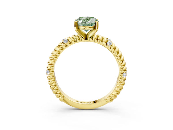 Yellow gold Fancy Green Oval  Solitaire Twisted Band Prong Set Engagement Ring