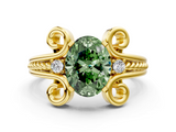 Yellow gold Fancy Green Oval  Solitaire Twisted Band Scroll Prong Ring_3