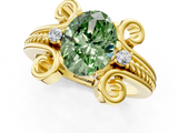 Yellow gold Fancy Green Oval  Solitaire Twisted Band Scroll Prong Ring_4
