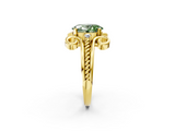 Yellow gold Fancy Green Oval  Solitaire Twisted Band Scroll Prong Ring_5