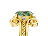 Yellow gold Fancy Green Oval  Solitaire Twisted Band Scroll Prong Ring_8