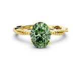 Yellow gold Fancy Green Oval  Solitaire Twisted Band with Bead Prong Setting_379