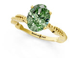 Yellow gold Fancy Green Oval  Solitaire Twisted Band with Bead Prong Setting_380