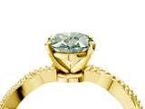 Yellow gold Fancy Green Oval  Solitaire Twisted Band with Bead Prong Setting_383