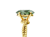 Yellow gold Fancy Green Oval  Solitaire Twisted Band with Bead Prong Setting_384