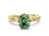 Yellow gold Fancy Green Oval  Solitaire Twisted Band with Pavé Accents and Four-Prong Setting_3
