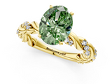 Yellow gold Fancy Green Oval  Solitaire Twisted Band with Pavé Accents and Four-Prong Setting_4