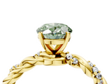 Yellow gold Fancy Green Oval  Solitaire Twisted Band with Pavé Accents and Four-Prong Setting_7