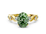 Yellow gold Fancy Green Oval  Solitaire Twisted Band with Prong Setting