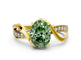 Yellow gold Fancy Green Oval  Solitaire Twisted Band with Prong Setting_3