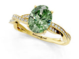 Yellow gold Fancy Green Oval  Solitaire Twisted Pave Diamond Ring with Four-Prong Setting_100