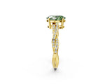 Yellow gold Fancy Green Oval  Solitaire Twisted Pave Diamond Ring with Four-Prong Setting_101