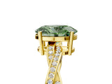 Yellow gold Fancy Green Oval  Solitaire Twisted Pave Diamond Ring with Four-Prong Setting_104