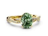 Yellow gold Fancy Green Oval  Solitaire Twisted Pave Diamond Ring with Four-Prong Setting_12