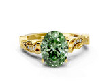 Yellow gold Fancy Green Oval  Solitaire Vine Band with Milgrain Prong Setting_3