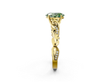 Yellow gold Fancy Green Oval  Solitaire Vine Band with Milgrain Prong Setting_5