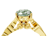 Yellow gold Fancy Green Oval  Solitaire Vine Band with Milgrain Prong Setting_7