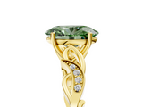 Yellow gold Fancy Green Oval  Solitaire Vine Band with Milgrain Prong Setting_8