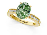 Yellow gold Fancy Green Oval  Solitaire with Pavé Band and Four-Prong Setting_309