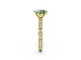 Yellow gold Fancy Green Oval  Solitaire with Pavé Band and Four-Prong Setting_310