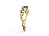 Yellow gold Fancy Green Oval  Solitaire with Pavé Twist Band and Four-Prong Setting_78