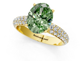 Yellow gold Fancy Green Oval  Solitaire with Pave Band and Four-Prong Setting_4