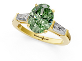 Yellow gold Fancy Green Oval  Solitaire with Tapered Baguette Side Stones on a Classic Band with Four-Prong Setting_106