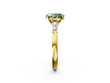 Yellow gold Fancy Green Oval  Solitaire with Tapered Baguette Side Stones on a Classic Band with Four-Prong Setting_107