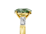 Yellow gold Fancy Green Oval  Solitaire with Tapered Baguette Side Stones on a Classic Band with Four-Prong Setting_110