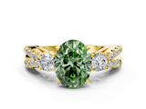 Yellow gold Fancy Green Oval  Three-Stone Diamond Ring with Pavé Split Shank and Four-Prong Setting_62