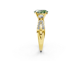 Yellow gold Fancy Green Oval  Three-Stone Diamond Ring with Pavé Split Shank and Four-Prong Setting_64