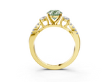 Yellow gold Fancy Green Oval  Three-Stone Diamond Ring with Pavé Split Shank and Four-Prong Setting_65