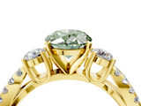 Yellow gold Fancy Green Oval  Three-Stone Diamond Ring with Pavé Split Shank and Four-Prong Setting_66
