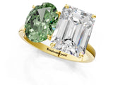 Yellow gold Fancy Green Oval  and Emerald Cut Toi Moi Ring with Prong Setting_64