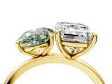 Yellow gold Fancy Green Oval  and Emerald Cut Toi Moi Ring with Prong Setting_67