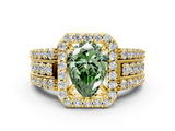Yellow gold Fancy Green Pear -Cut Halo Diamond Ring with Split Shank and Four-Prong Setting_101