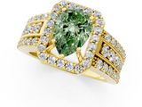 Yellow gold Fancy Green Pear -Cut Halo Diamond Ring with Split Shank and Four-Prong Setting_102