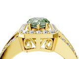 Yellow gold Fancy Green Pear -Cut Halo Diamond Ring with Split Shank and Four-Prong Setting_105