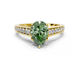 Yellow gold Fancy Green Pear  Brilliant Cut Diamond Engagement Ring with Pavé Band and Four-Prong Setting_49