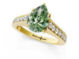 Yellow gold Fancy Green Pear  Brilliant Cut Diamond Engagement Ring with Pavé Band and Four-Prong Setting_50