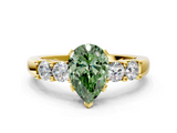 Yellow gold Fancy Green Pear  Brilliant Cut Diamond Five-Stone Prong Set Engagement Ring with Channel Band_3