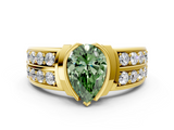 Yellow gold Fancy Green Pear  Brilliant Diamond Channel Set Wide Band Ring with Bezel Setting_20